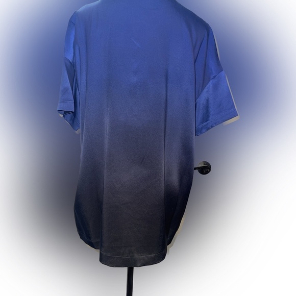 NWT - Badgley Mischka 100% SILK BLUE/Black Ombré Silk Hi/Low Lounge Top- Sz S - Picture 3 of 9